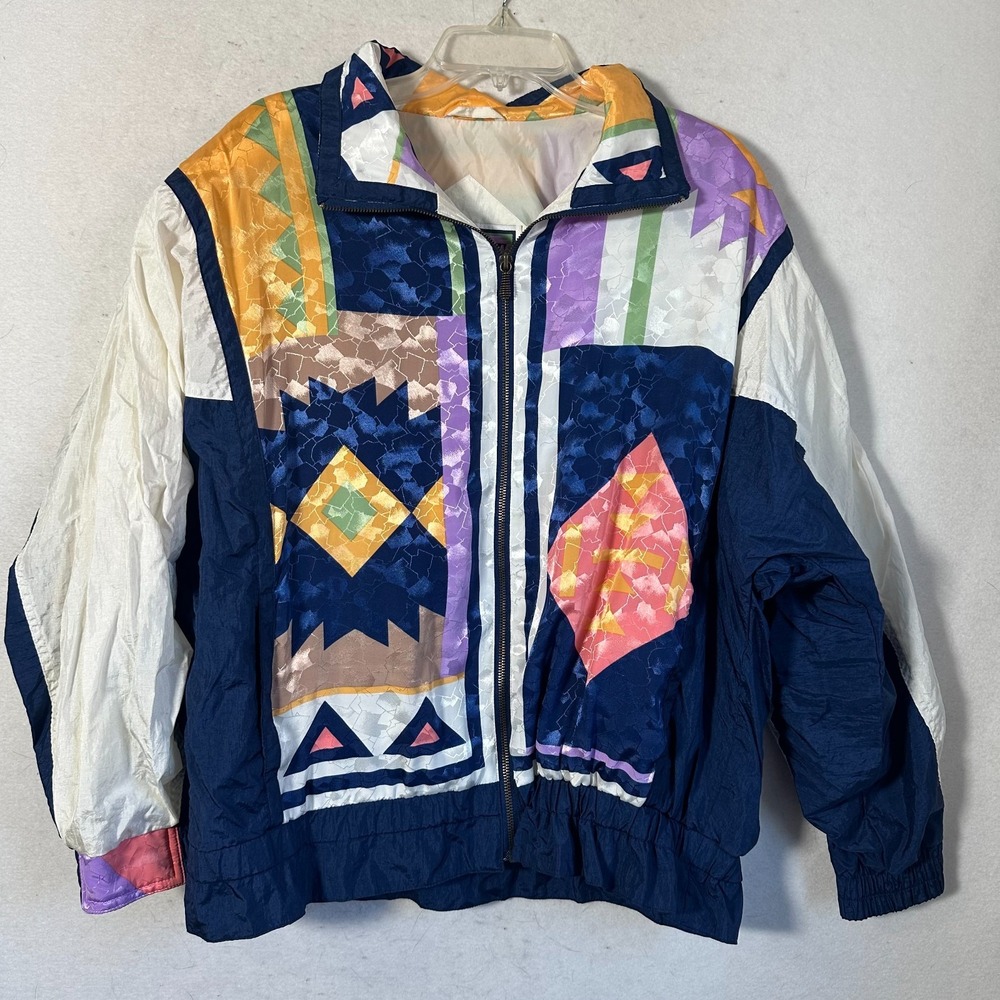 East West windbreaker jacket sz M 80's90's Retro Nylon Shoulder Pad colorful vtg